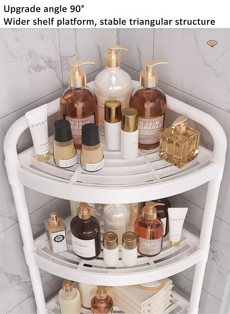 رف زاوية من 4 طبقات - حامل دش زاوية قائم - منظم دش مقاوم للصدأ على الأرض مع 4 خطافات، حامل زاوية مقاوم للماء، رف تخزين دش مثالي للحمام والمطبخ والشرفة وغرفة المعيشة - مع خطافات مجانية (أبيض) - Image 4