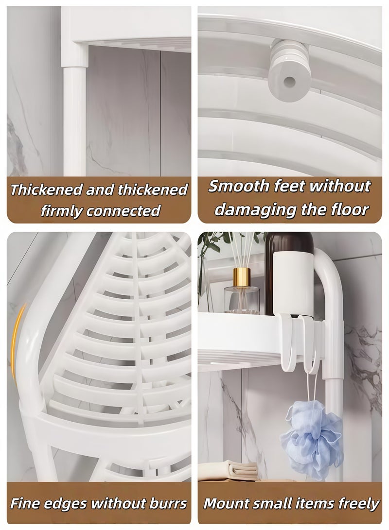 رف زاوية من 4 طبقات، حامل دش زاوية، عربة تخزين من 4 طبقات، منظم دش قائم على الأرض مقاوم للصدأ مع 4 خطافات، حامل زاوية مقاوم للماء رف تخزين رف الدش مثالي للحمام والمطبخ والشرفة وغرفة المعيشة - مع خطافات مجانية (أبيض) - Image 4