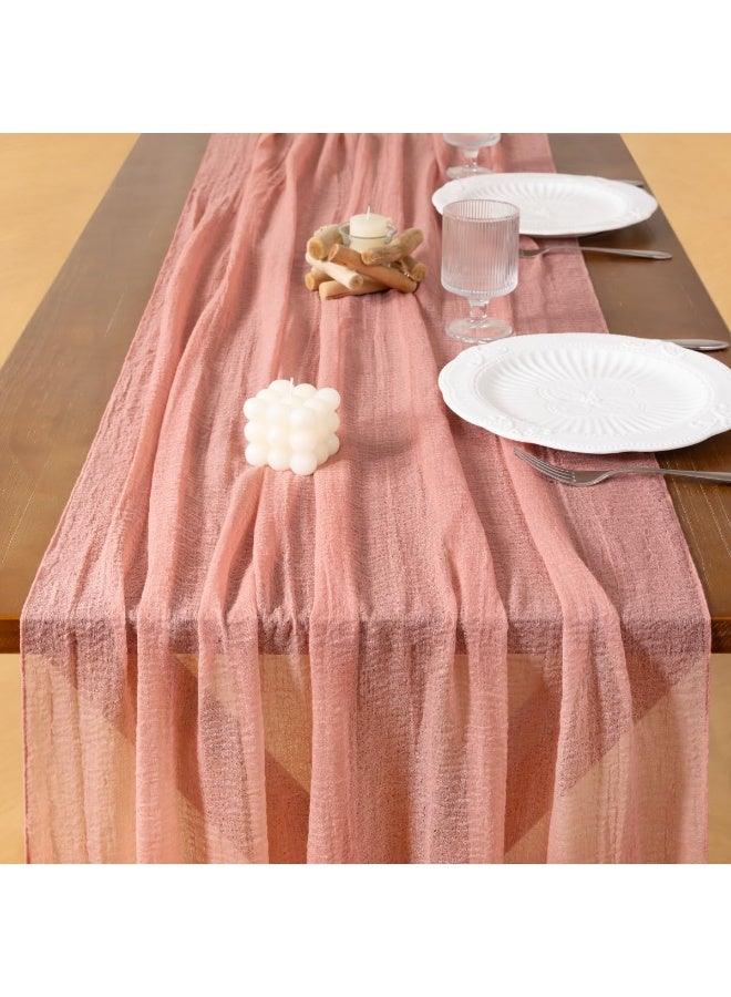 فلاي رود مفرش طاولة وردي من قماش الجبن الشفاف الربيعي من قماش الجبن الكريمي الشاش بطول 90 × 300 سم زينة طاولة صيفية بوهيمية لحفلات الزفاف وحفلات استقبال المولود وديكور حفلات الحديقة - Image 4