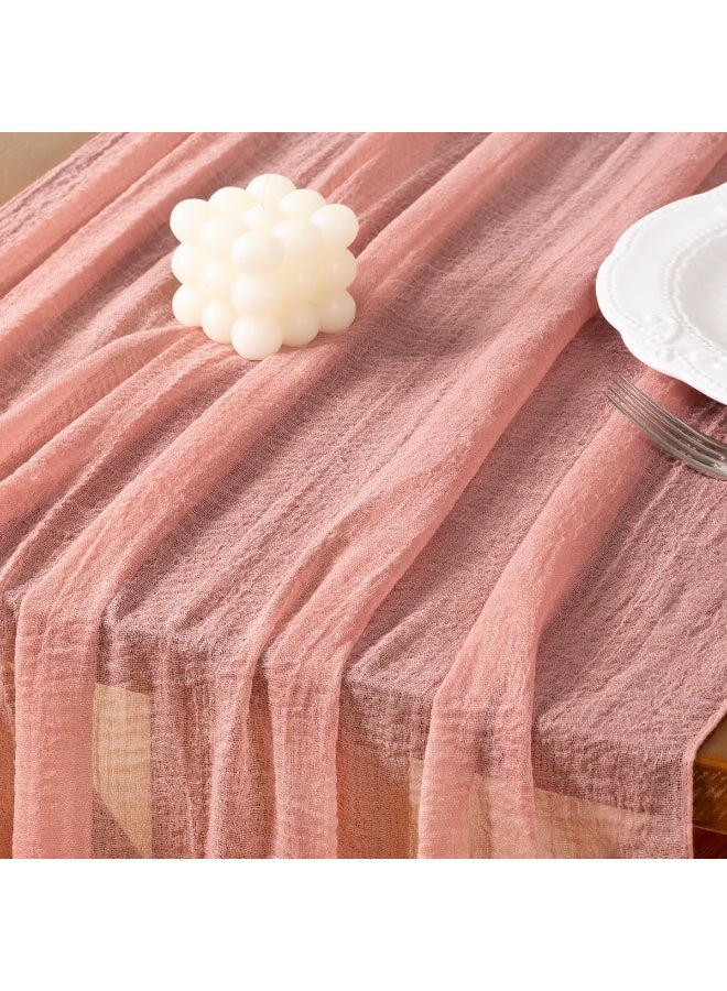فلاي رود مفرش طاولة وردي من قماش الجبن الشفاف الربيعي من قماش الجبن الكريمي الشاش بطول 90 × 300 سم زينة طاولة صيفية بوهيمية لحفلات الزفاف وحفلات استقبال المولود وديكور حفلات الحديقة - Image 5