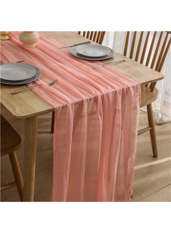 فلاي رود مفرش طاولة وردي من قماش الجبن الشفاف الربيعي من قماش الجبن الكريمي الشاش بطول 90 × 300 سم زينة طاولة صيفية بوهيمية لحفلات الزفاف وحفلات استقبال المولود وديكور حفلات الحديقة - Image 1