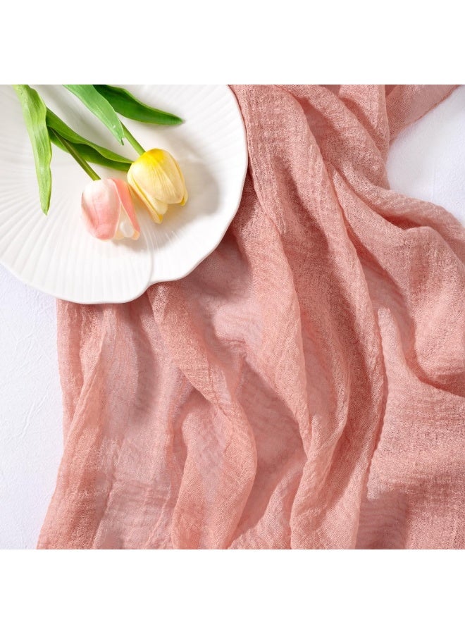 فلاي رود مفرش طاولة وردي من قماش الجبن الشفاف الربيعي من قماش الجبن الكريمي الشاش بطول 90 × 300 سم زينة طاولة صيفية بوهيمية لحفلات الزفاف وحفلات استقبال المولود وديكور حفلات الحديقة - Image 2