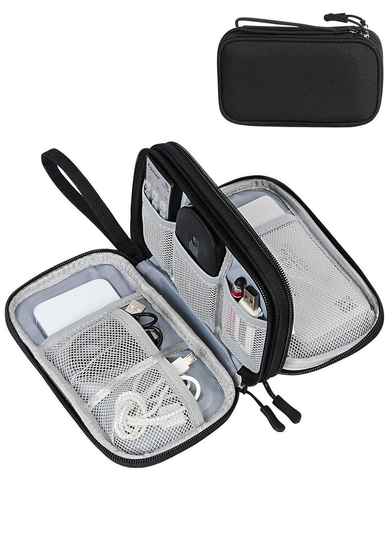 Double Layers Waterproof Travel Cable Organizer Bag, Electronic Accessories Carry Case, Smooth zipper closure, Black - Image 3