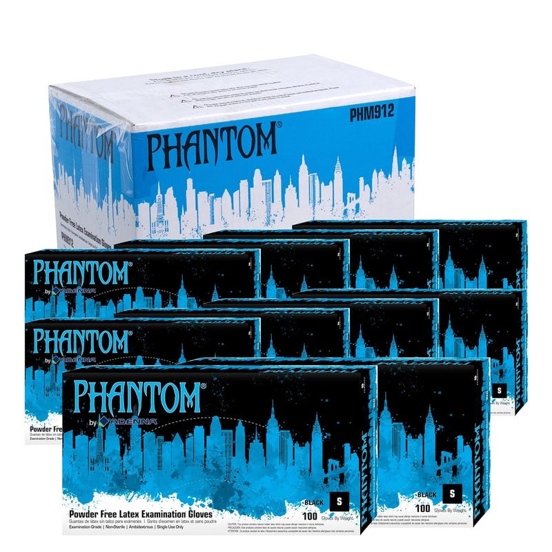 Adenna قفازات فحص لاتكس Phantom 6 مل – خالية من البودرة، مع قبضة منقوشة، قابلة للتخلص، من الدرجة الطبية، للاستخدام في الوشم وإنفاذ القانون، علبة تحتوي على 1000 قفاز، صغير، أسود - Image 1