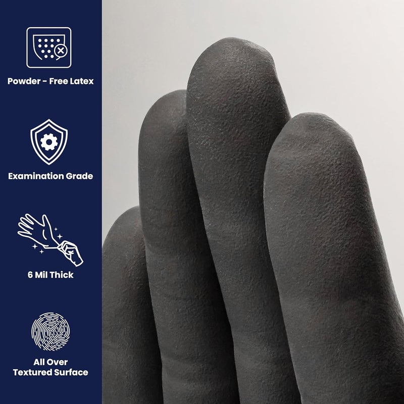Adenna قفازات فحص لاتكس Phantom 6 مل – خالية من البودرة، مع قبضة منقوشة، قابلة للتخلص، من الدرجة الطبية، للاستخدام في الوشم وإنفاذ القانون، علبة تحتوي على 1000 قفاز، صغير، أسود - Image 2