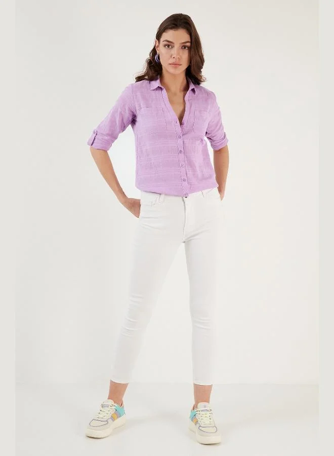 Lela Lela Cotton Double Pocket Slim Fit Foldable Sleeve Thin Shirt Women's SHIRT 514257517