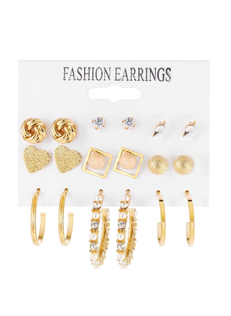 Huitich Elegant Gold Colour Tone Earrings Set 6 Pairs with Crystal & Pearl Accents  - Image 1