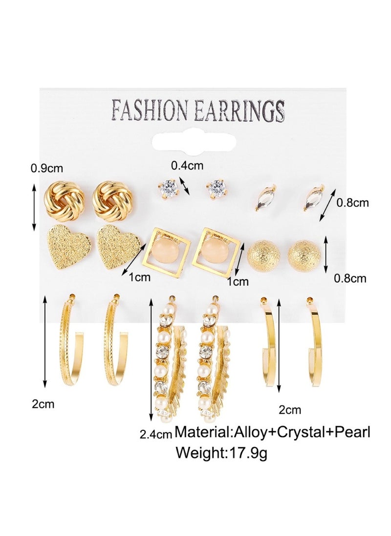 Huitich Elegant Gold Colour Tone Earrings Set 6 Pairs with Crystal & Pearl Accents  - Image 2