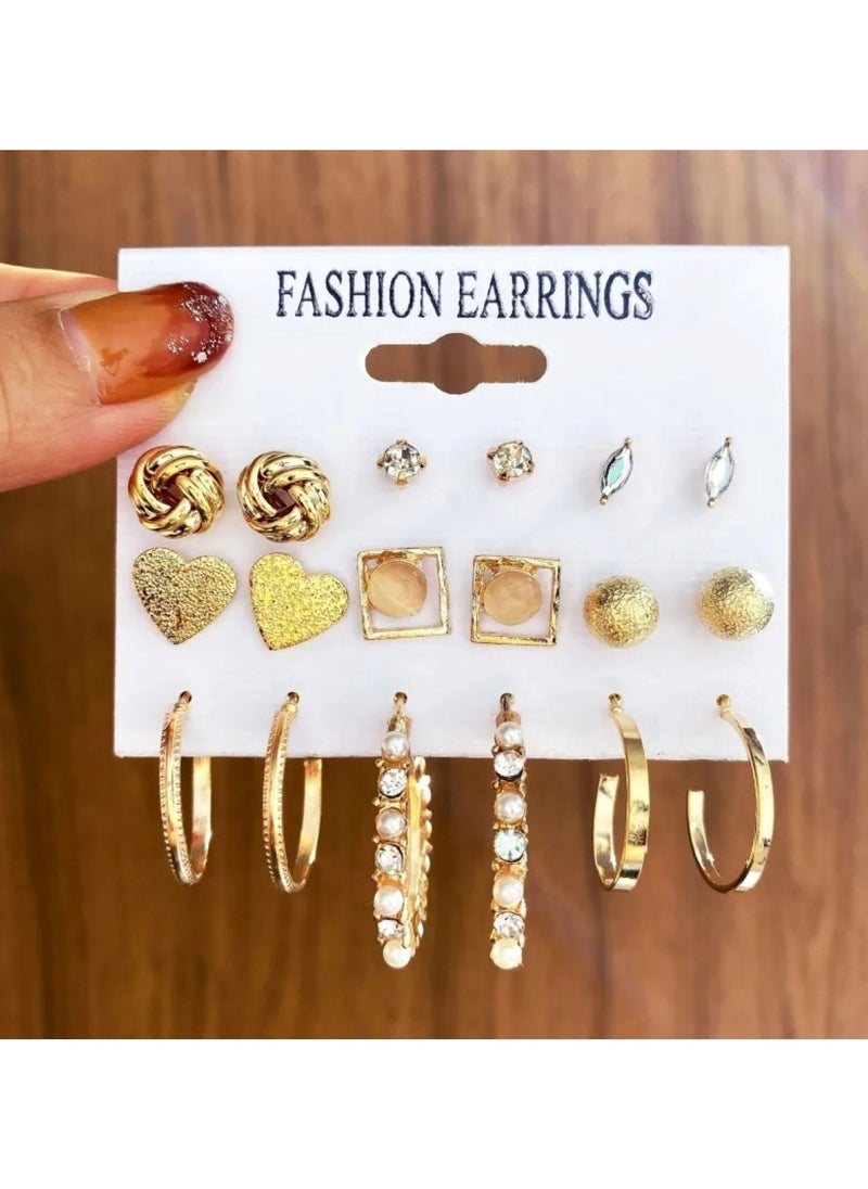 Huitich Elegant Gold Colour Tone Earrings Set 6 Pairs with Crystal & Pearl Accents  - Image 3