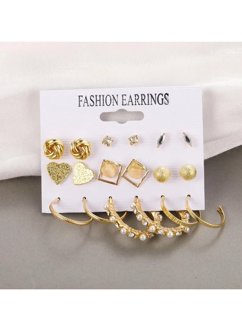 Huitich Elegant Gold Colour Tone Earrings Set 6 Pairs with Crystal & Pearl Accents  - Image 4