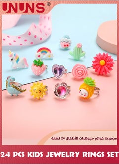 UNUNS 24 Pcs Little Girl Adjustable Rings,Jewelry Adjustable Rings In Box,Kids Jewelry Rings Set,Pretend Play Dress Up Rings,Random Shape Color,Birthday Gift,Goodie Bags Stuffers,Pinata Fillers  - Image 2