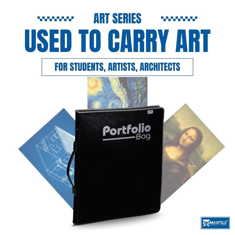 MAXFILE A3 Art Portfolio Case,File Folder with Hard PP Material, Drawing Folder for Artists, Students & Architects, Durable, Document Carry Bag with Handle (Without Ring Binder) - Image 4