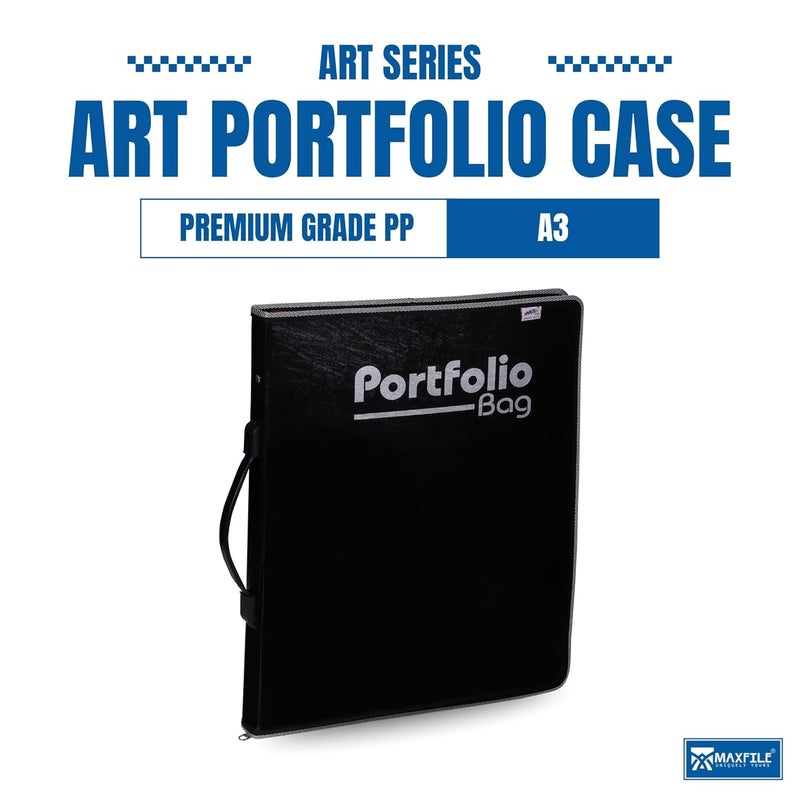 MAXFILE A3 Art Portfolio Case,File Folder with Hard PP Material, Drawing Folder for Artists, Students & Architects, Durable, Document Carry Bag with Handle (Without Ring Binder) - Image 2