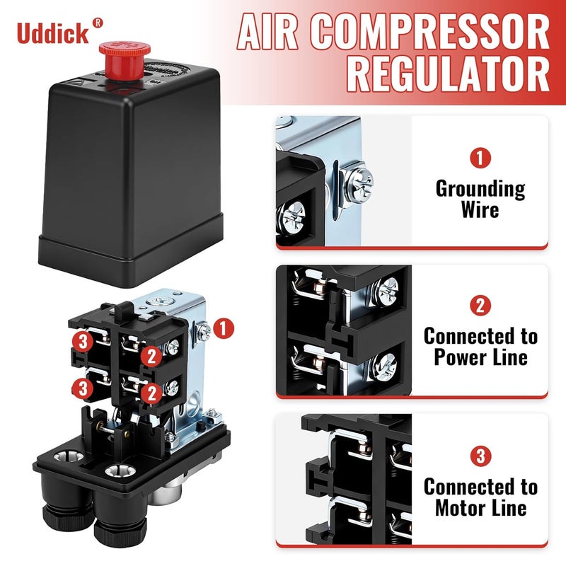 Uddick Air Compressor Pressure Control Switch with Gauge Regulator Control Valve,Manifold Regulator Air Compressor Parts,Pressure Switch Assembly of Regulating Valve - Image 4