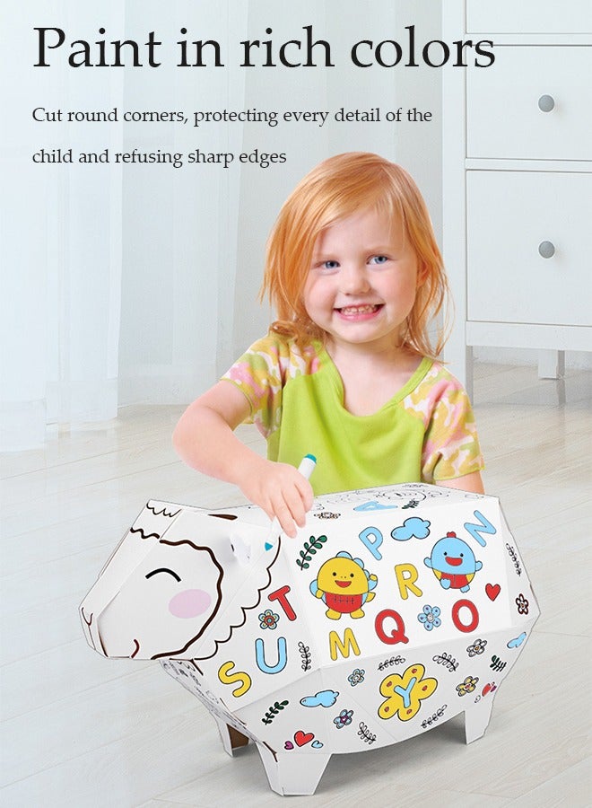 DUNISO Three dimensional assembly graffiti children's toys,DIY Doodle Cardboard Coloring Creative Crafts Play House Project Assemble And Paint Educational Toys For Kids,Lucky Sheep - Image 5