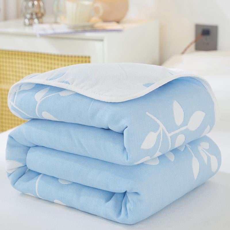 100% Cotton Lightweight Summer Baby Blanket (leafy blue) 
