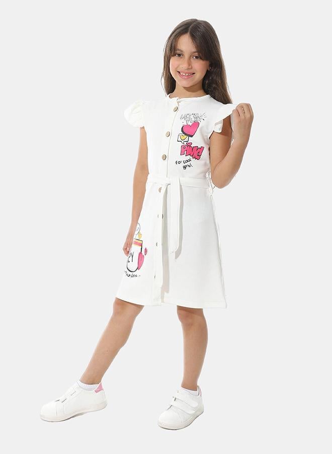Red Circle Front Printed Dress g05 - Image 2
