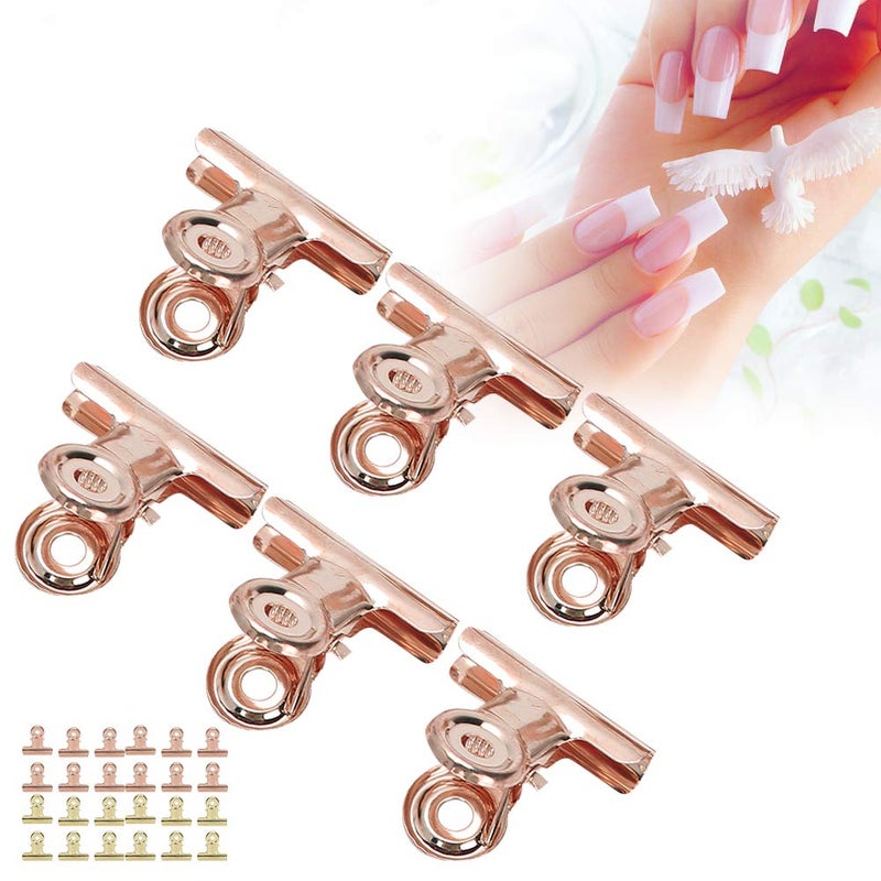 12 pieces C Curve Nail Extension Clips Nail Pinching Clips Chip Clips Bag Clips Food Clips Plastic Bulldog Clips Multifunction Nail Art Accessories for Shops Office and Home KitchenRose Gold