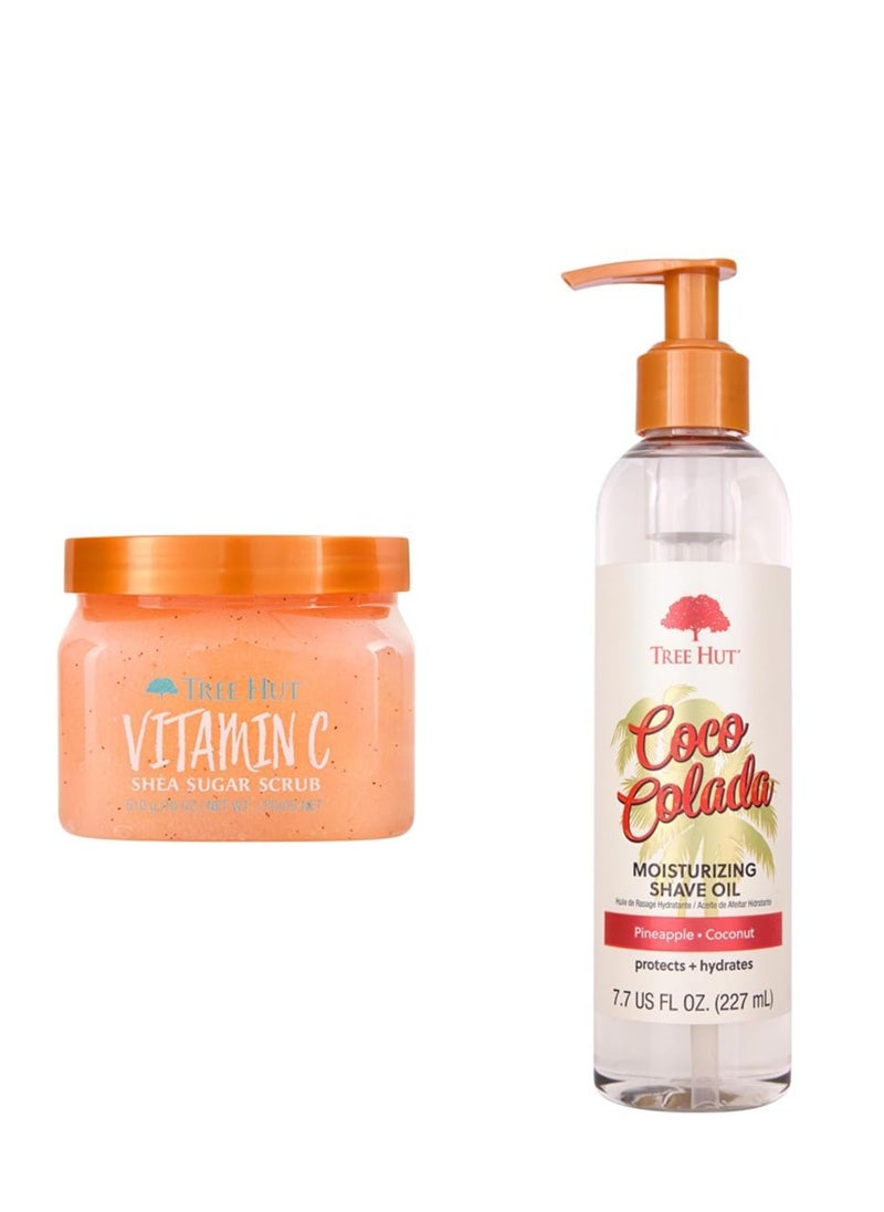Tree Hut Tree Hut Vitamin C Shea Sugar Body Scrub 18 oz & Bare Coco Colada Shave Oil 7.7 fl oz Skincare Bundle  - Image 1