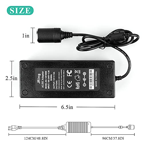 JRing AC to DC Converter 10A 110-220V to 12V Under 120W Car Cigarette Lighter Socket Power Adapter for Car Vacuum Tire Inflator and Other Car Devices - Image 4