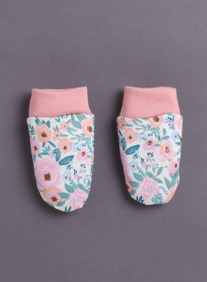 BUMZEE Girls Cotton Cap Mitten Bootie Beige & Peach - 0-3 Months (Peb11064-bge) - Image 3