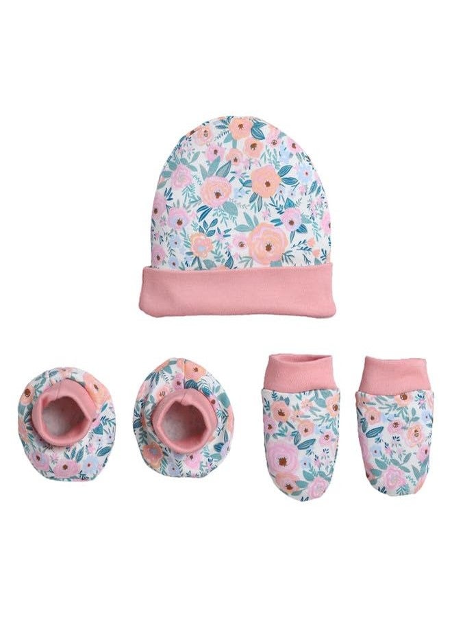 BUMZEE Girls Cotton Cap Mitten Bootie Beige & Peach - 0-3 Months (Peb11064-bge) - Image 1