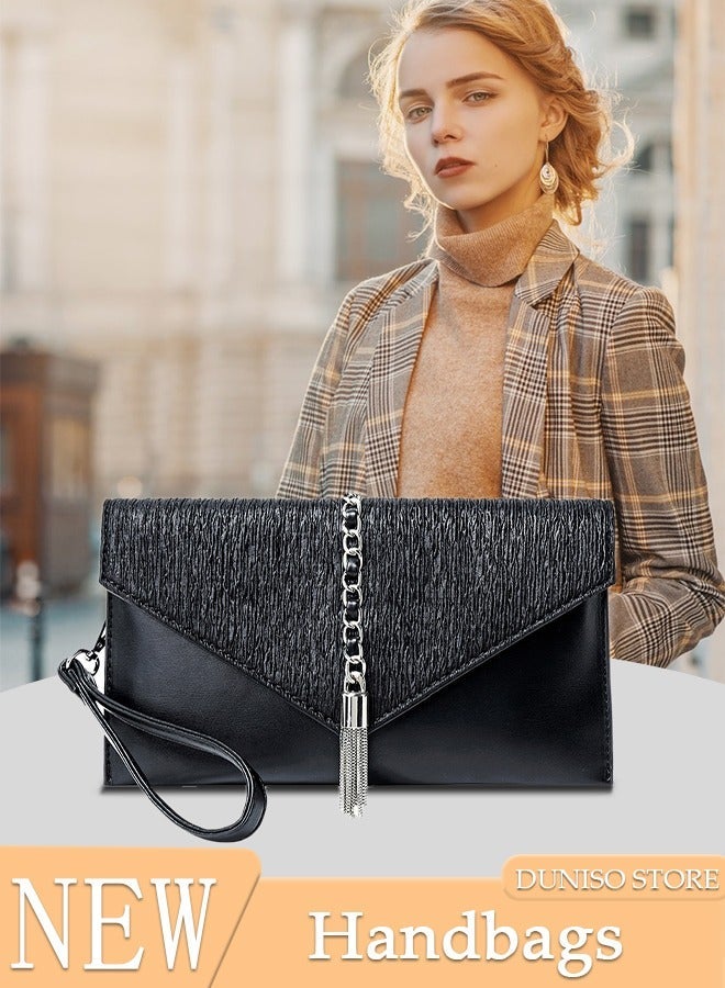 DUNISO Women Shiny Glitter Evening Clutch Envelope Handbag Chain Purse for Wedding Formal Cocktail Party - Image 1