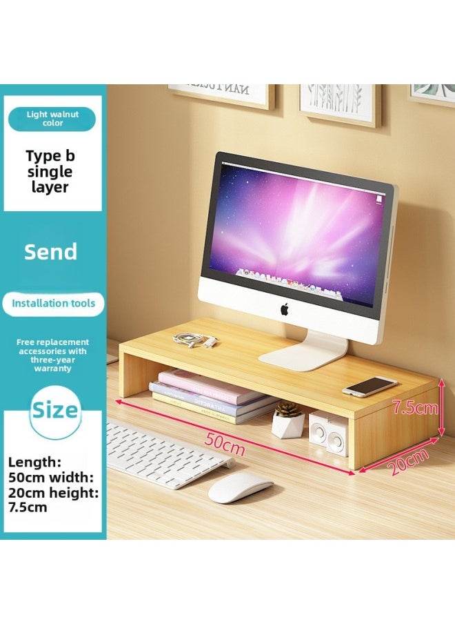 Generic - Computer Display Screen Height Rack Office Desktop Base Stand Keyboard Finishing Storage Pad High Storage Rack-Color:B Single-layer Light Walnut - Image 1