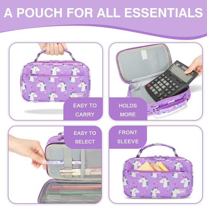 Vaschy Hot & cold climate compatible Pencil Case for Girls, Aesthetic Kawaii Large Pencil Pouch Stationary Pencil Bag/Box for Preppy Kids, Pen Organizer Holder School Supply Unicorn Popular practical build - Image 5
