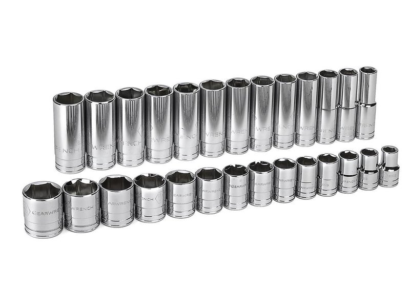 GEARWRENCH 27 Pc 12 Drive 6 Pt Standard Deep Socket Set SAE 80729