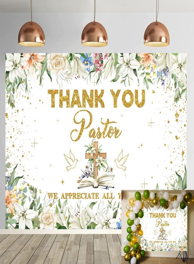 RUYI Thank You Pastor Backdrop 7x5FT Pastor Appreciation Week Background Greening Cross Christian Appreciation Party Decorations Supplies Photo Props - Image 1