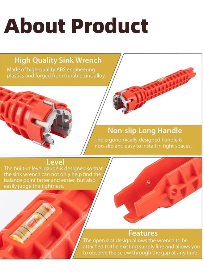 8 في 1 الحنفية بالوعة تركيب أدوات وجع مأخذ أنابيب المياه تحت أدوات إصلاح الفضاء المضغوط متعددة الوظائف أنابيب المياه أصحاب المطبخ / الحمام / المرحاض - Image 4