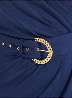 Styli High Neck Wrap Front Belted Midi Dress  - Image 3