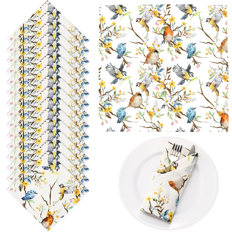 Maxcheck 24 Pcs Cotton Napkins Cloth for Summer Parties 16 x 16 Inch Floral Flower Dinner Napkins Washable Cocktail - Image 1