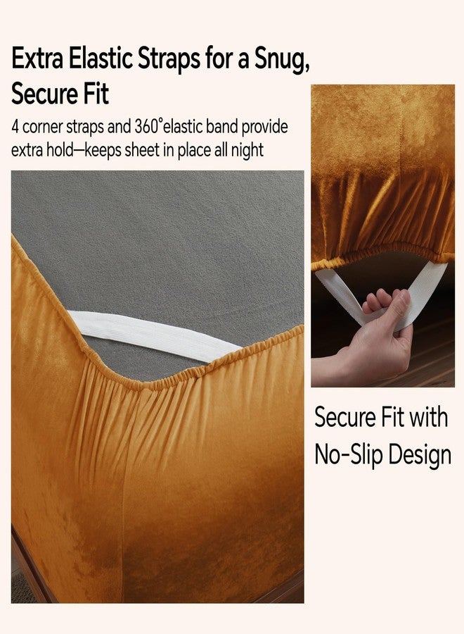 BEDELITE Velvet Fitted Sheet and Pillowcases Set, Luxury Soft Fuzzy Bottom Sheet with Reinforced Elastic Corner Straps, Deep Pocket up to 15 Inch, 1 Fitted Sheet and 2 Pillowcases (Full, Burnt Orange) - Image 4