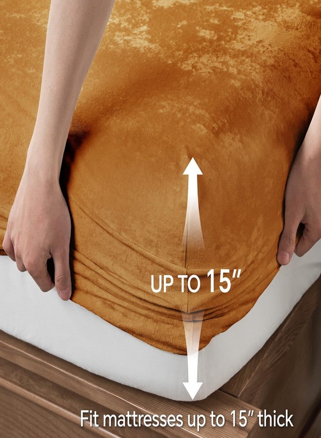 BEDELITE Velvet Fitted Sheet and Pillowcases Set, Luxury Soft Fuzzy Bottom Sheet with Reinforced Elastic Corner Straps, Deep Pocket up to 15 Inch, 1 Fitted Sheet and 2 Pillowcases (Full, Burnt Orange) - Image 5
