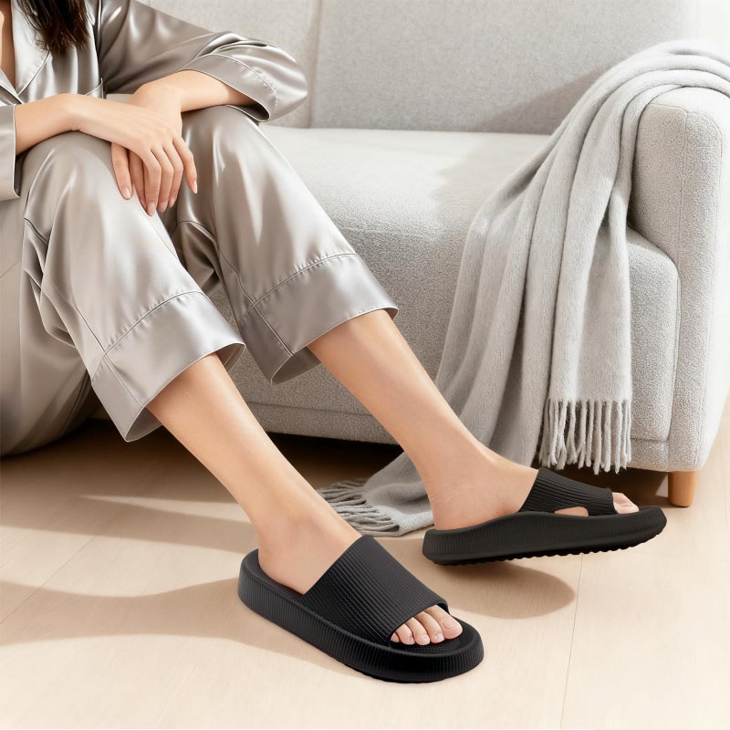 rosyclo Orthopedic Sandals for Women and Men, Arch Support Cloud Recovery Slides Orthotic Pain Relief Pillow Soft Lightweight Cozy Thick Sole Slip On Plantar Fasciitis Slippers, Black - Image 2