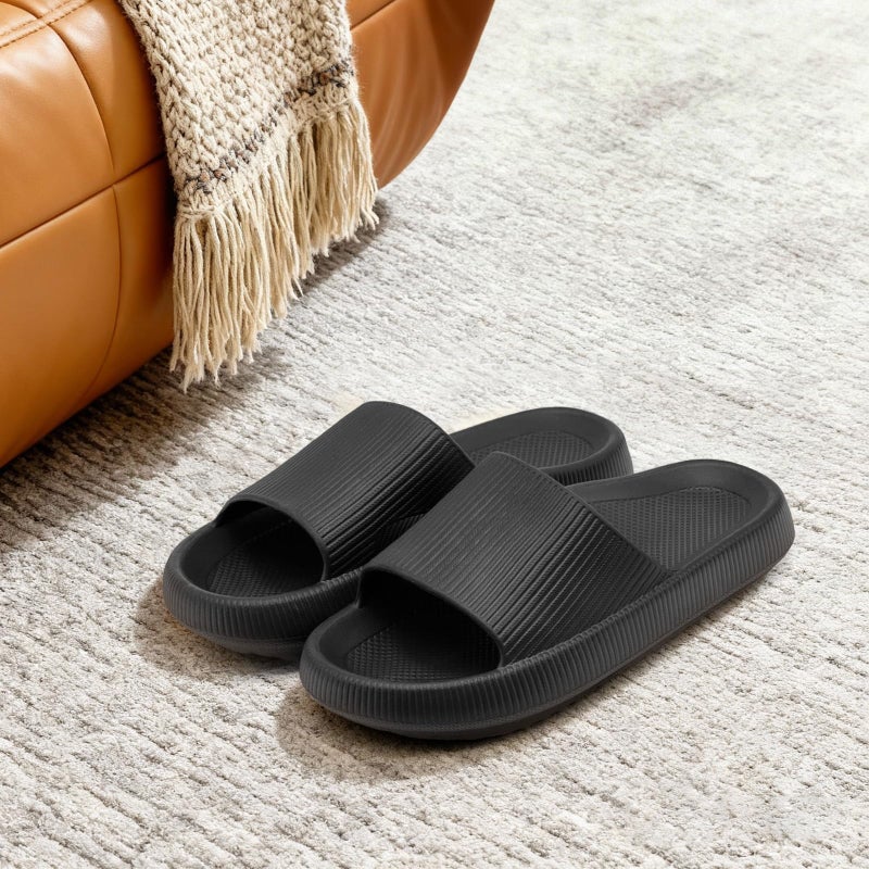 rosyclo Orthopedic Sandals for Women and Men, Arch Support Cloud Recovery Slides Orthotic Pain Relief Pillow Soft Lightweight Cozy Thick Sole Slip On Plantar Fasciitis Slippers, Black - Image 3