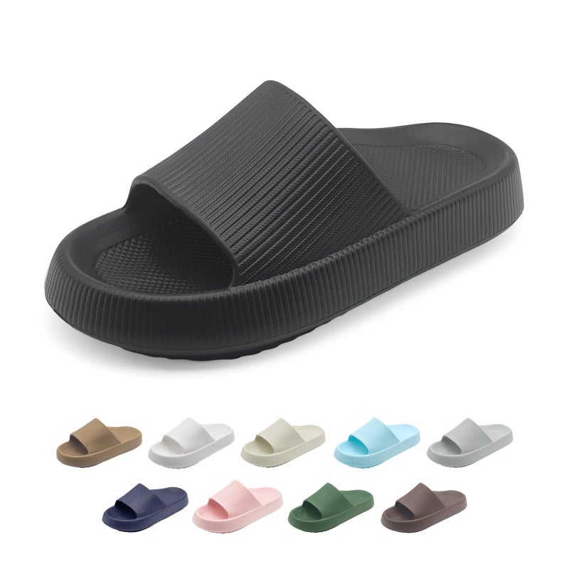 rosyclo Orthopedic Sandals for Women and Men, Arch Support Cloud Recovery Slides Orthotic Pain Relief Pillow Soft Lightweight Cozy Thick Sole Slip On Plantar Fasciitis Slippers, Black - Image 1