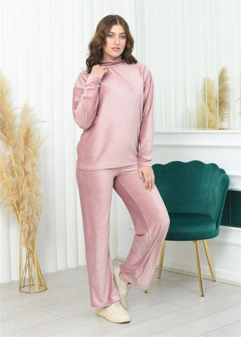 Nuseel Half Turtleneck Corduroy Suit Powder Color