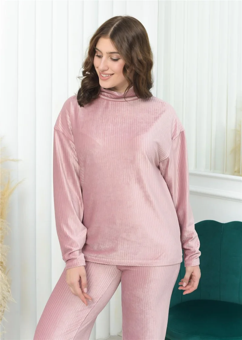 Nuseel Half Turtleneck Corduroy Suit Powder Color
