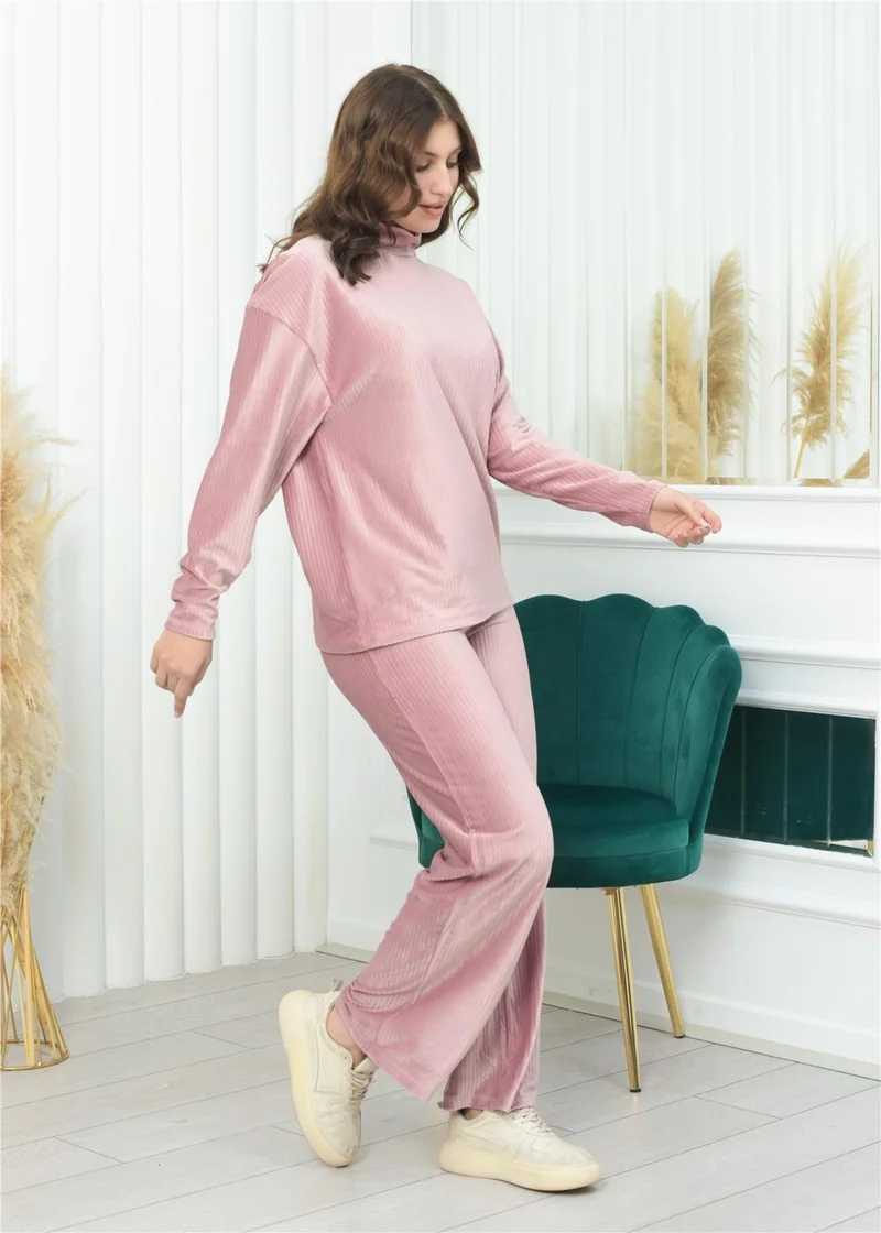 Nuseel Half Turtleneck Corduroy Suit Powder Color
