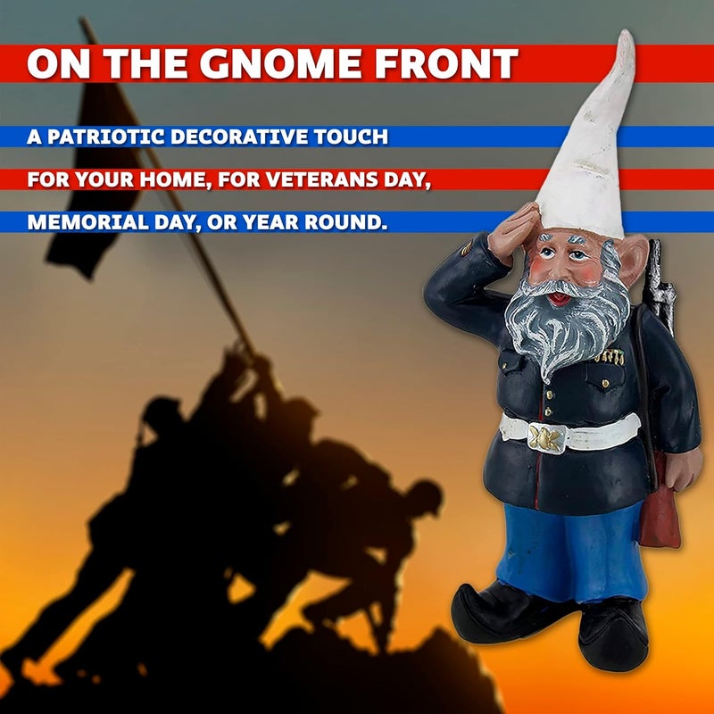 Zeckos 8-Inch Tall Saluting Dress Blues Bill U.S. Marine Military Garden Gnome Statue - Patriotic Indoor/Outdoor Decor for Your Garden, Porch or Shelf Display - Image 5
