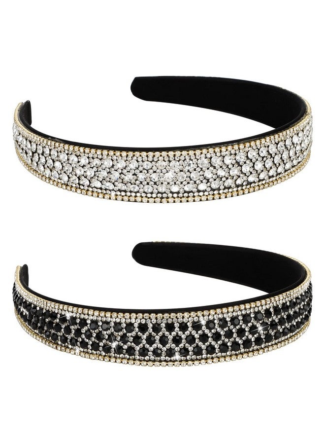 YISSION 2 Pcs Rhinestone Headbands For Women, Glitter Crystal Headband Fashion Jeweled Headbands For Girls, Gorgeous Hair Accessories For Women Silver Black - Image 1