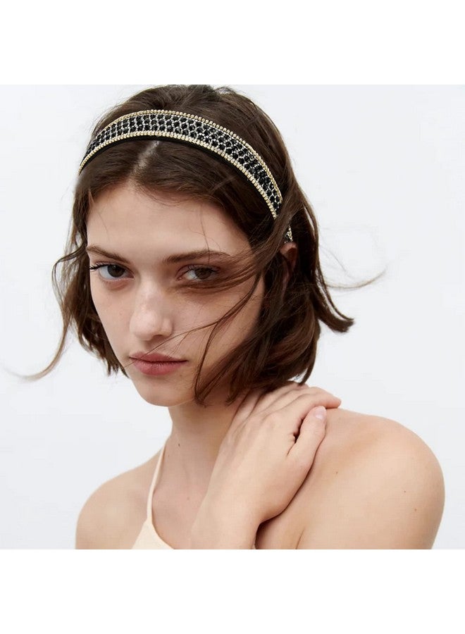 YISSION 2 Pcs Rhinestone Headbands For Women, Glitter Crystal Headband Fashion Jeweled Headbands For Girls, Gorgeous Hair Accessories For Women Silver Black - Image 2