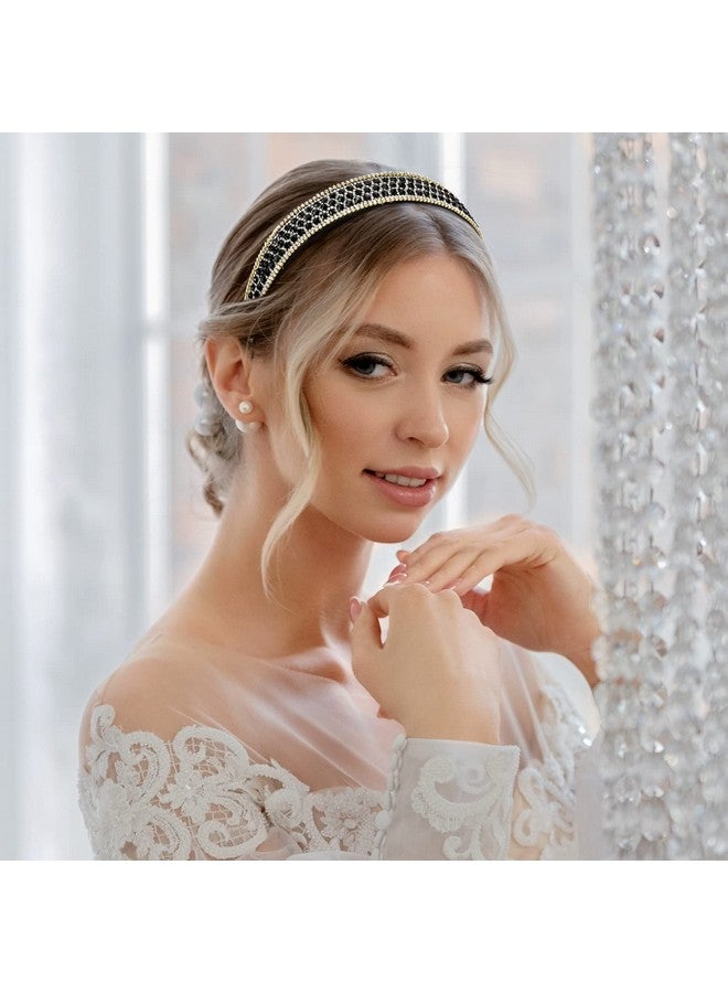 YISSION 2 Pcs Rhinestone Headbands For Women, Glitter Crystal Headband Fashion Jeweled Headbands For Girls, Gorgeous Hair Accessories For Women Silver Black - Image 3