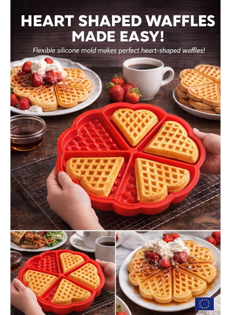 Heart-Shaped Silicone Waffle Mold (5-Piece) - Flexible Non-Stick for Oven & Microwave - 16.5 cm - Image 1