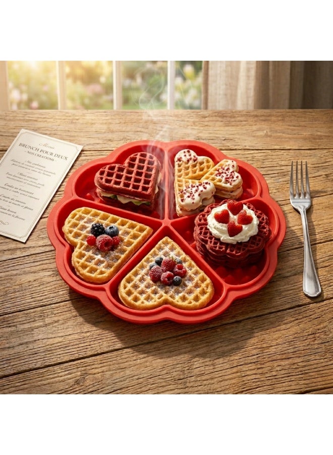 Heart-Shaped Silicone Waffle Mold (5-Piece) - Flexible Non-Stick for Oven & Microwave - 16.5 cm - Image 2