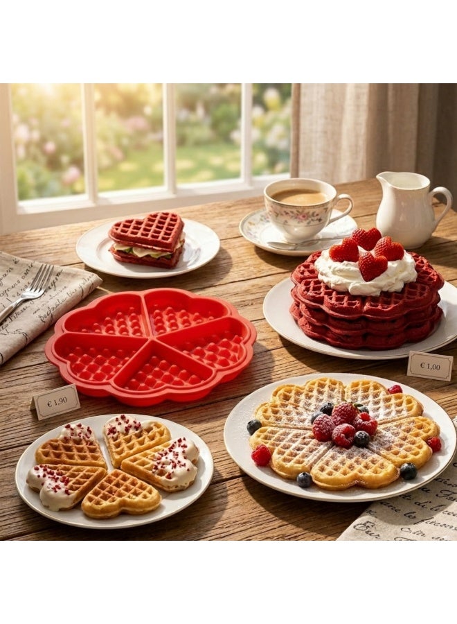 Heart-Shaped Silicone Waffle Mold (5-Piece) - Flexible Non-Stick for Oven & Microwave - 16.5 cm - Image 3