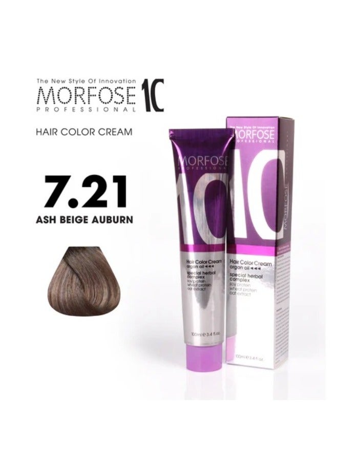 Morfose 10 Hair Color Cream with Argan Oil - 7.21 Ash Beige Aubrun, 100ml - Image 1